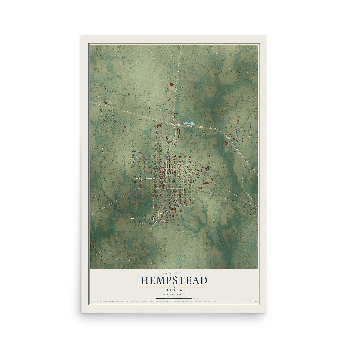 Map of Hempstead, Texas, 12 x 18 inch unframed archival matte print