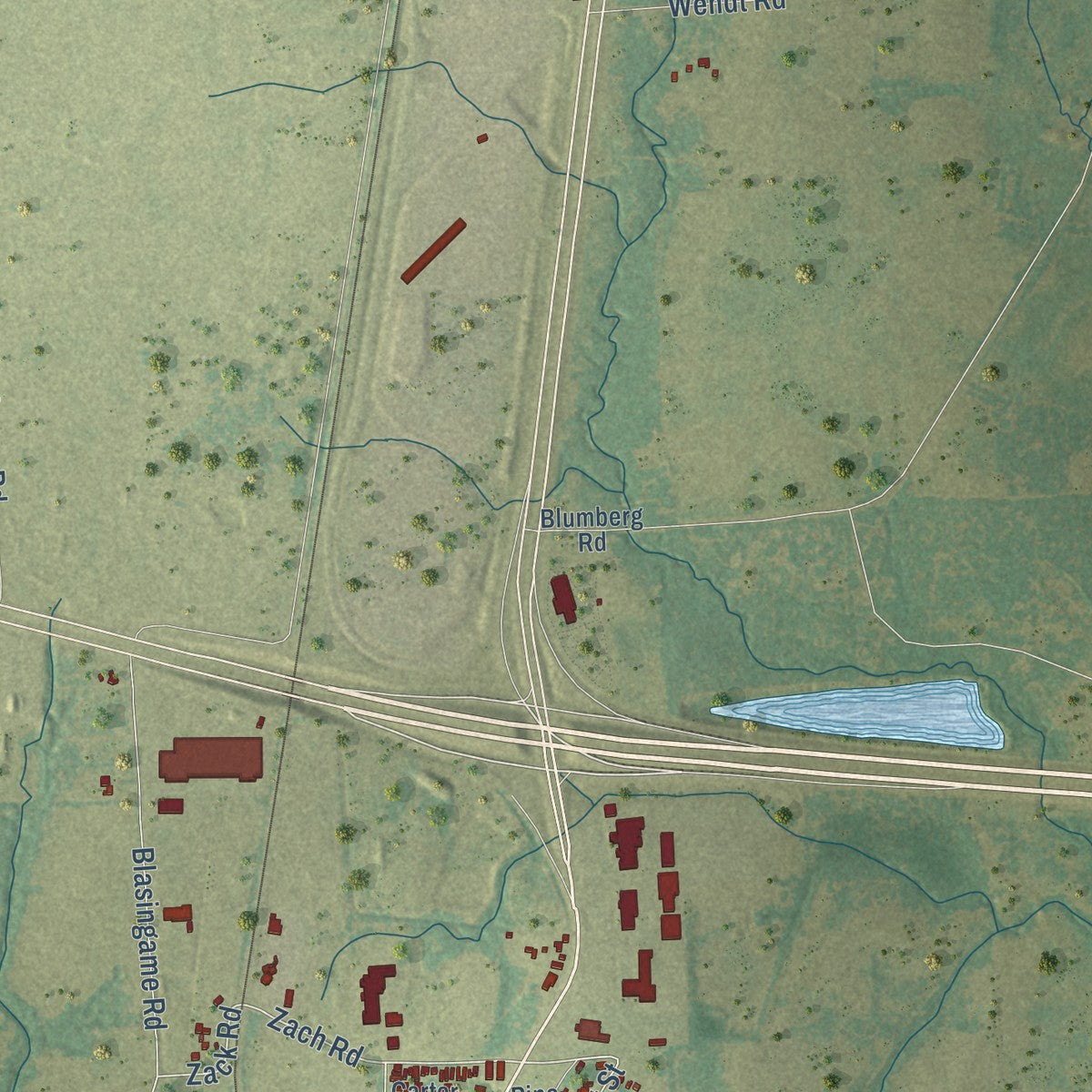 Second close-up of the map of Hempstead, Texas print showing more streets and buildings
