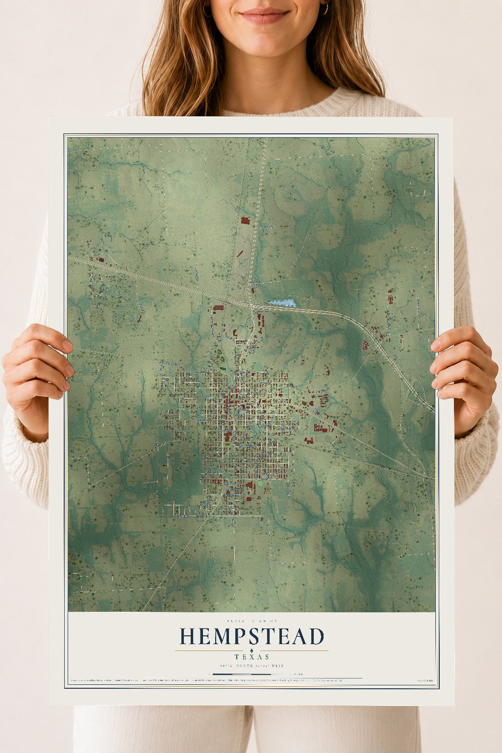 Map of Hempstead, Texas, 18 x 24 inch unframed archival matte print