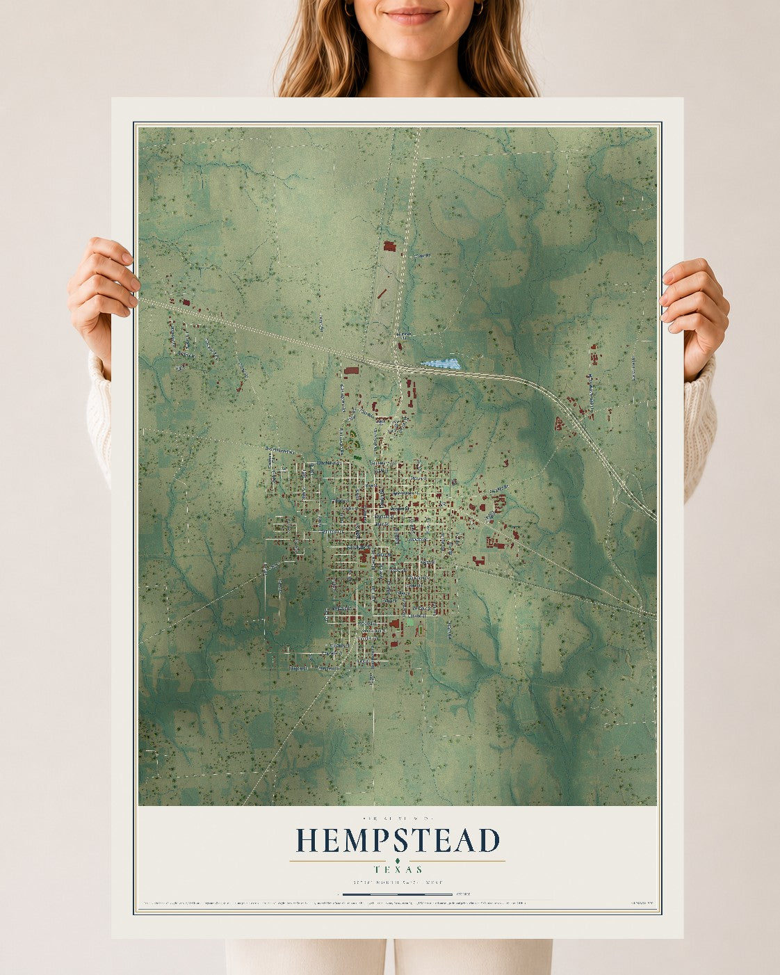 Map of Hempstead, Texas, 24 x 36 inch unframed archival matte print