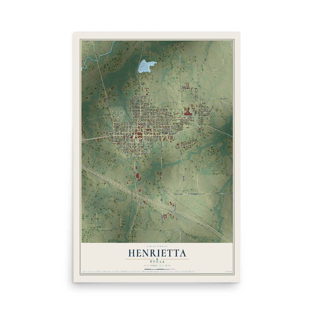Map of Henrietta, Texas, 12 x 18 inch unframed archival matte print