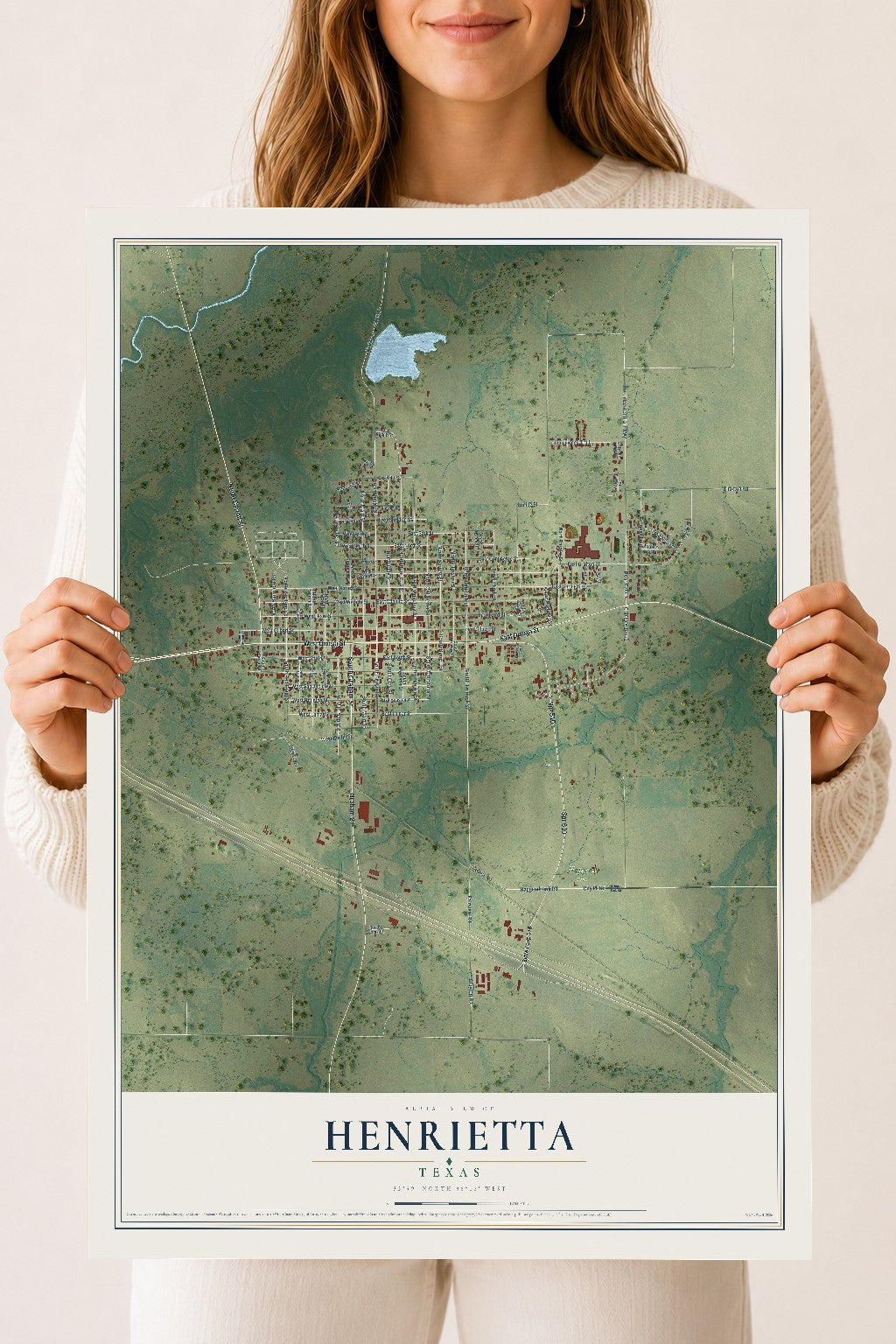 Map of Henrietta, Texas, 18 x 24 inch unframed archival matte print