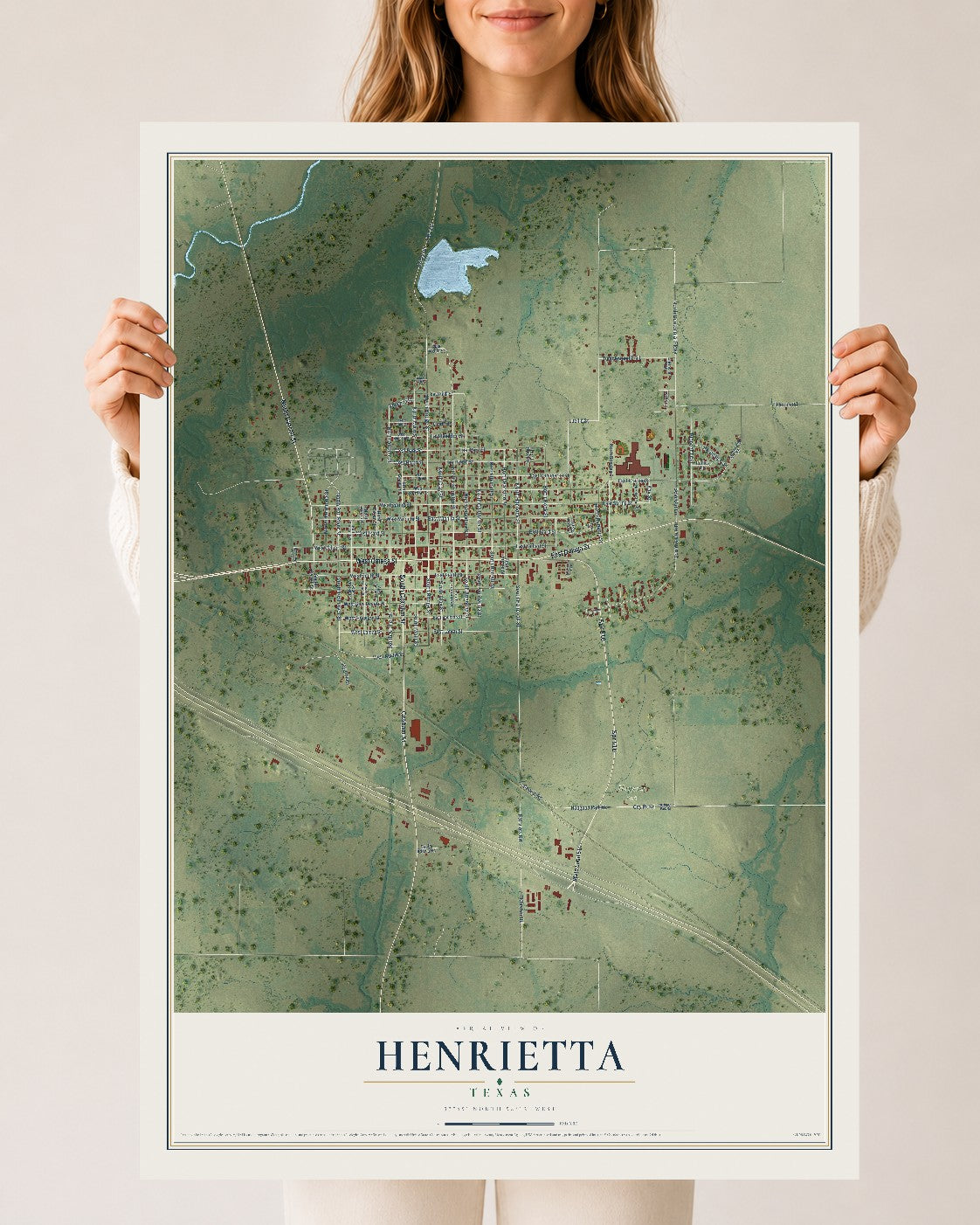 Map of Henrietta, Texas, 24 x 36 inch unframed archival matte print