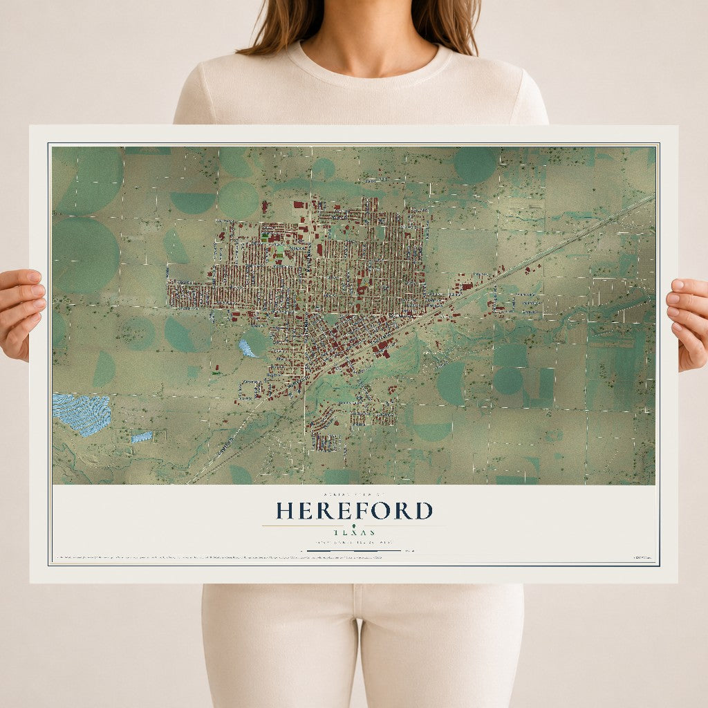 Map of Hereford, Texas, 18 x 24 inch unframed archival matte print