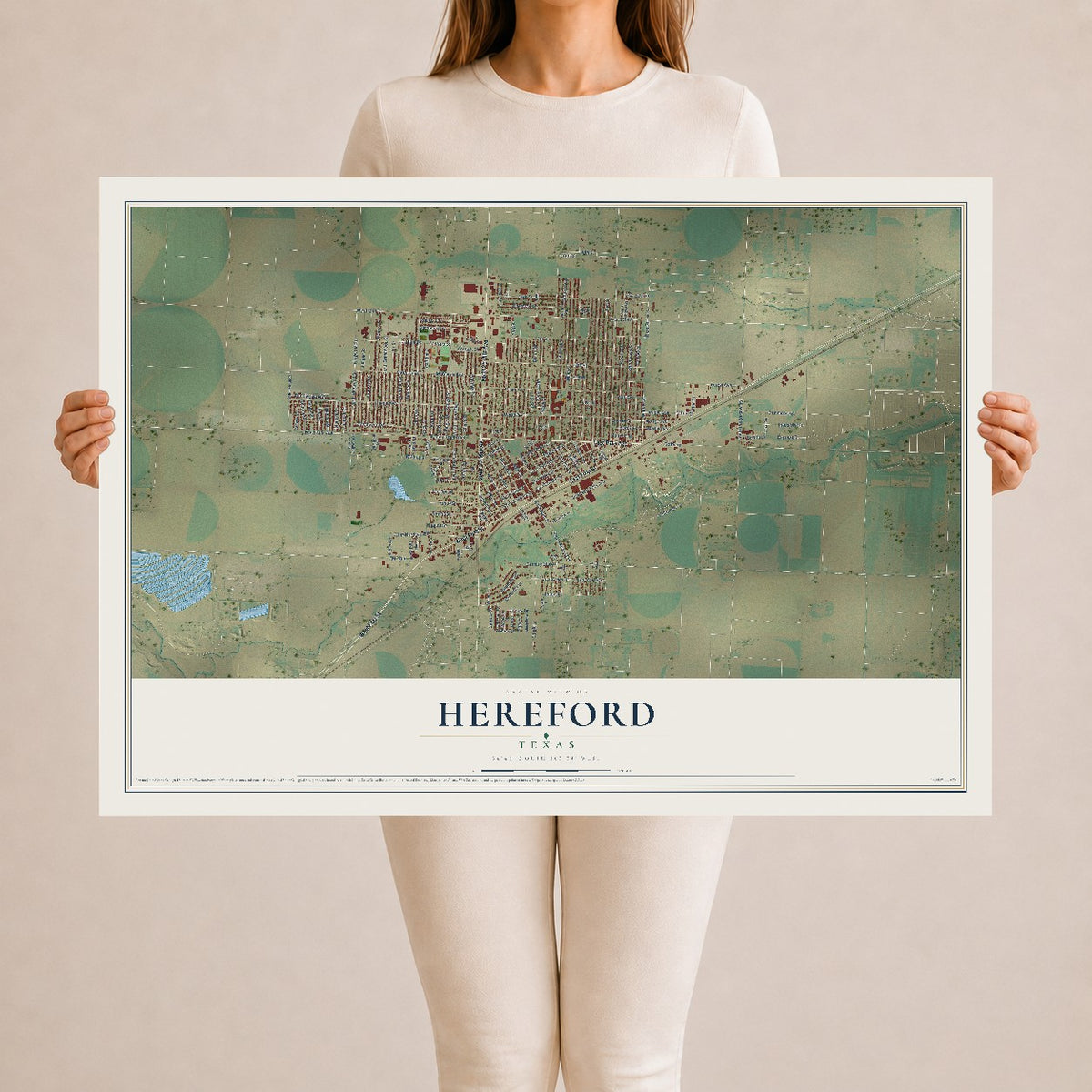 Map of Hereford, Texas, 24 x 36 inch unframed archival matte print