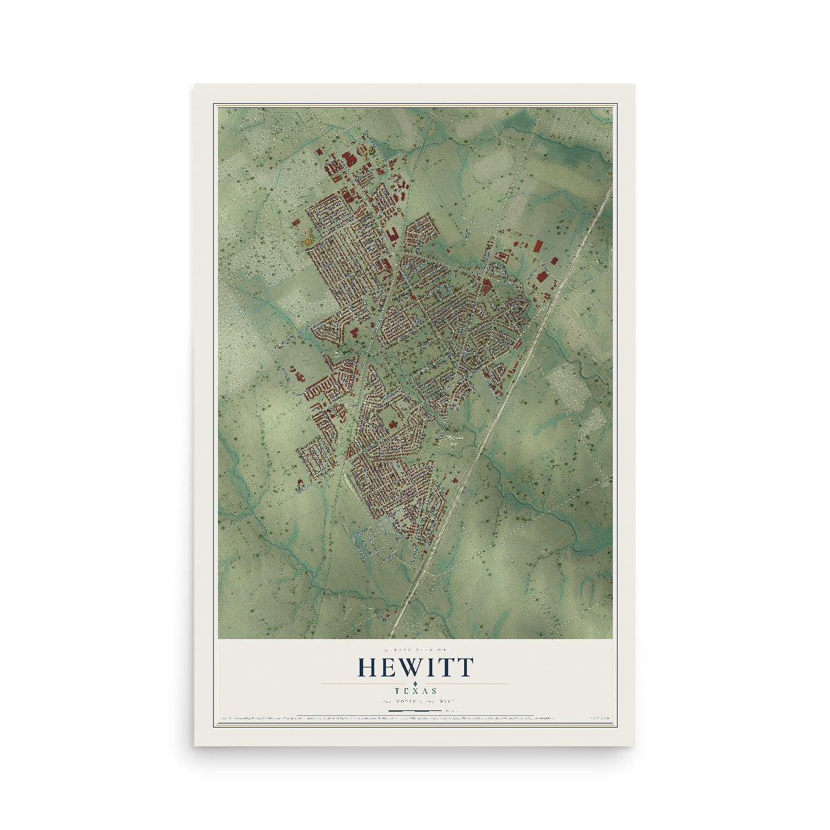 Map of Hewitt, Texas, 12 x 18 inch unframed archival matte print