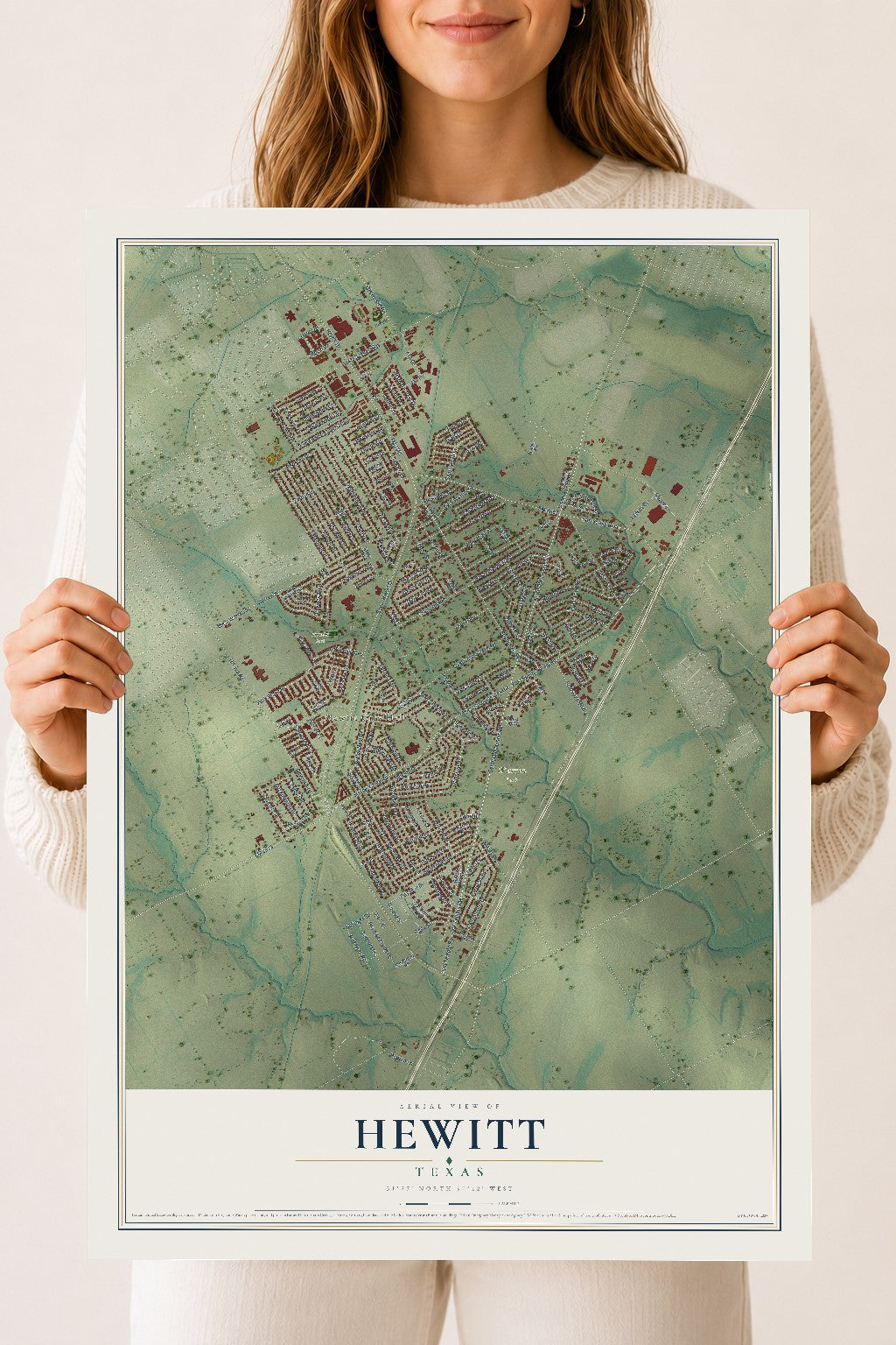 Map of Hewitt, Texas, 18 x 24 inch unframed archival matte print