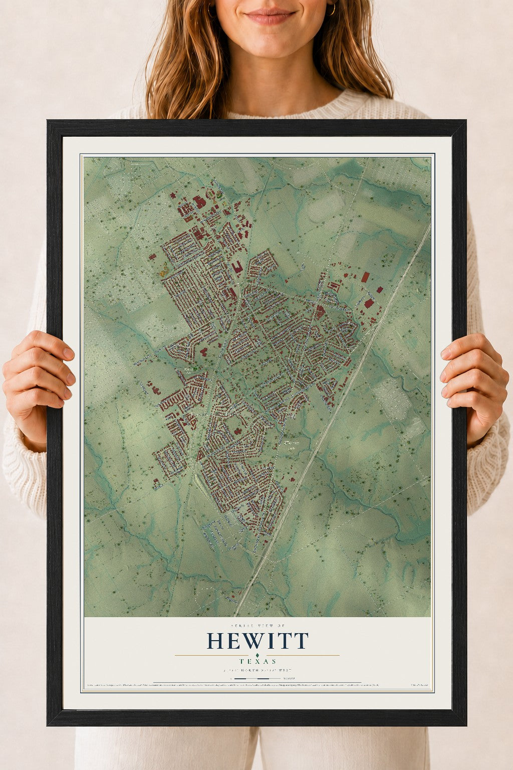 Map of Hewitt, Texas, 18 x 24 inch print in a black wood frame