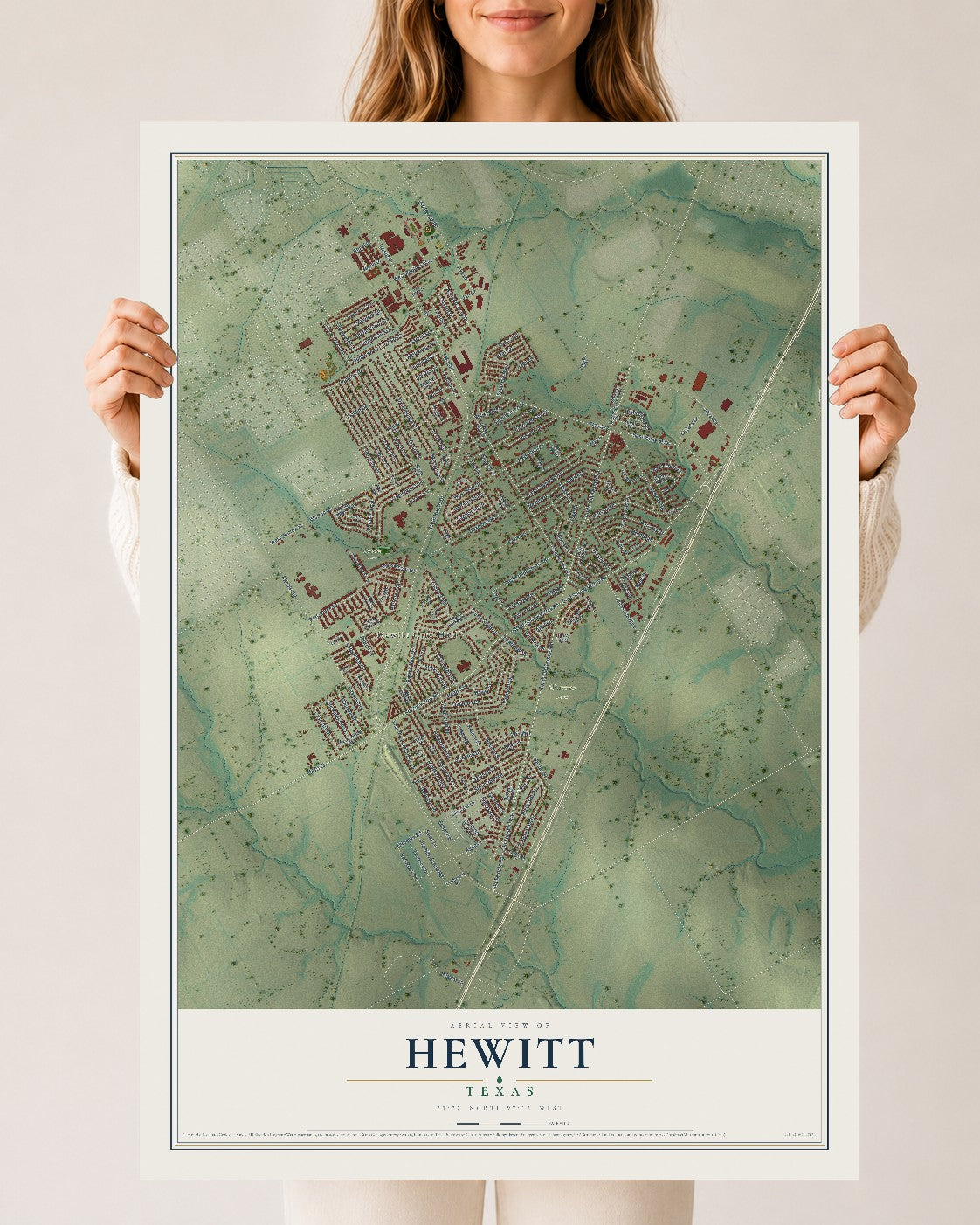 Map of Hewitt, Texas, 24 x 36 inch unframed archival matte print