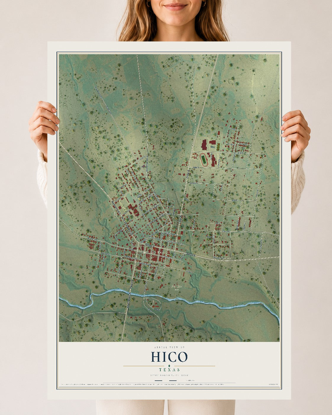 Map of Hico, Texas, 24 x 36 inch unframed archival matte print