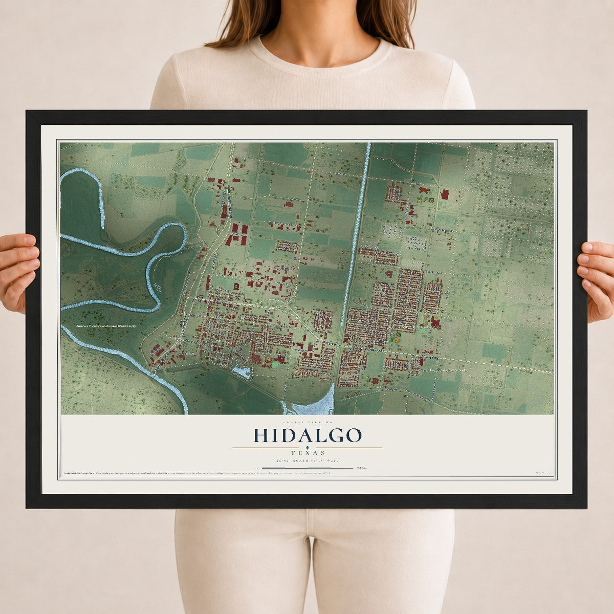 Map of Hidalgo, Texas, 18 x 24 inch print in a black wood frame