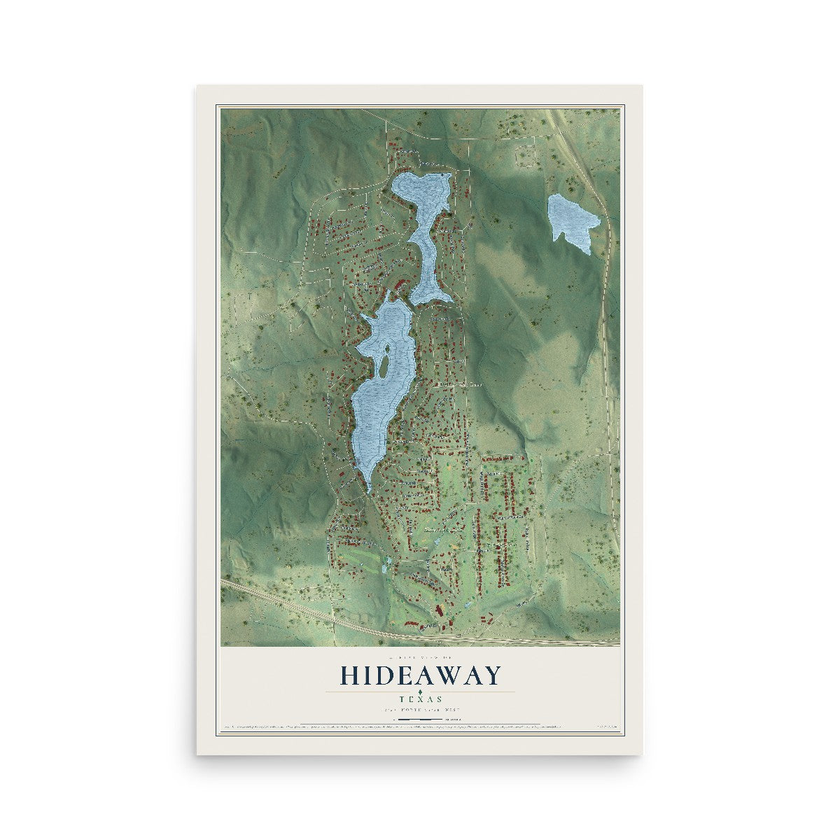 Map of Hideaway, Texas, 12 x 18 inch unframed archival matte print