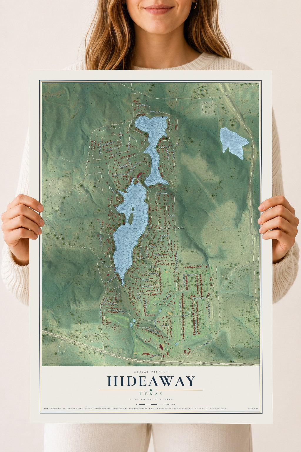 Map of Hideaway, Texas, 18 x 24 inch unframed archival matte print