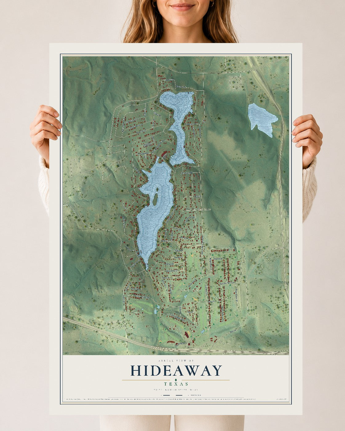 Map of Hideaway, Texas, 24 x 36 inch unframed archival matte print
