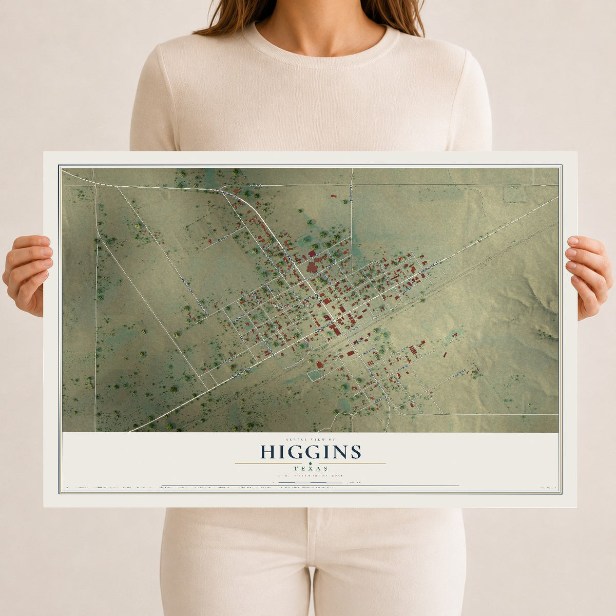 Map of Higgins, Texas, 12 x 18 inch unframed archival matte print
