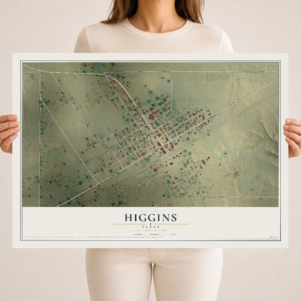 Map of Higgins, Texas, 18 x 24 inch unframed archival matte print