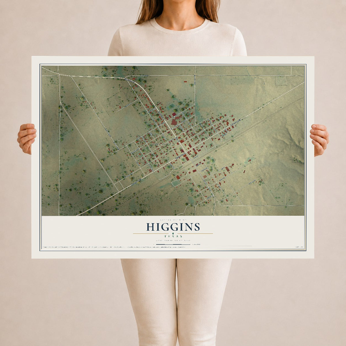 Map of Higgins, Texas, 24 x 36 inch unframed archival matte print