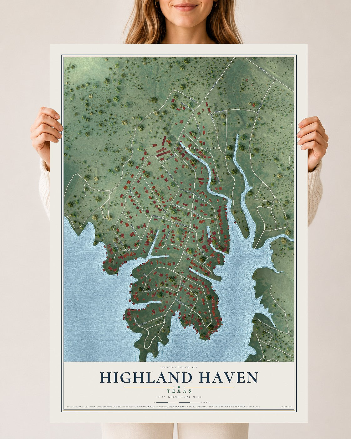 Map of Highland Haven, Texas, 24 x 36 inch unframed archival matte print