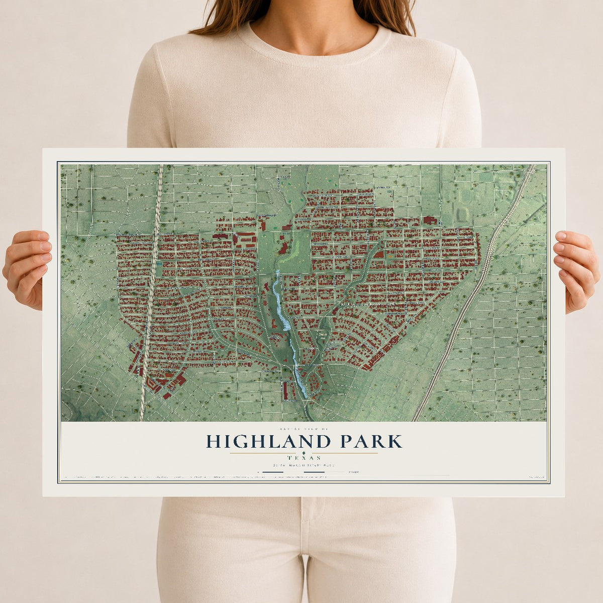 Map of Highland Park, Texas, 12 x 18 inch unframed archival matte print
