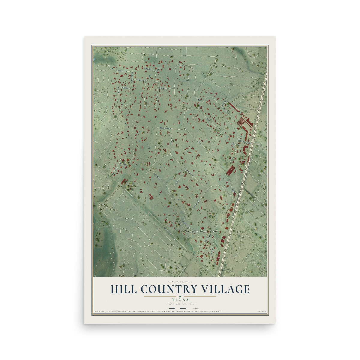 Map of Hill Country Village, Texas, 12 x 18 inch unframed archival matte print