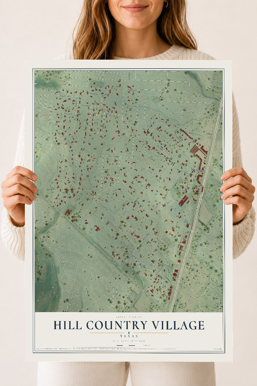 Map of Hill Country Village, Texas, 18 x 24 inch unframed archival matte print