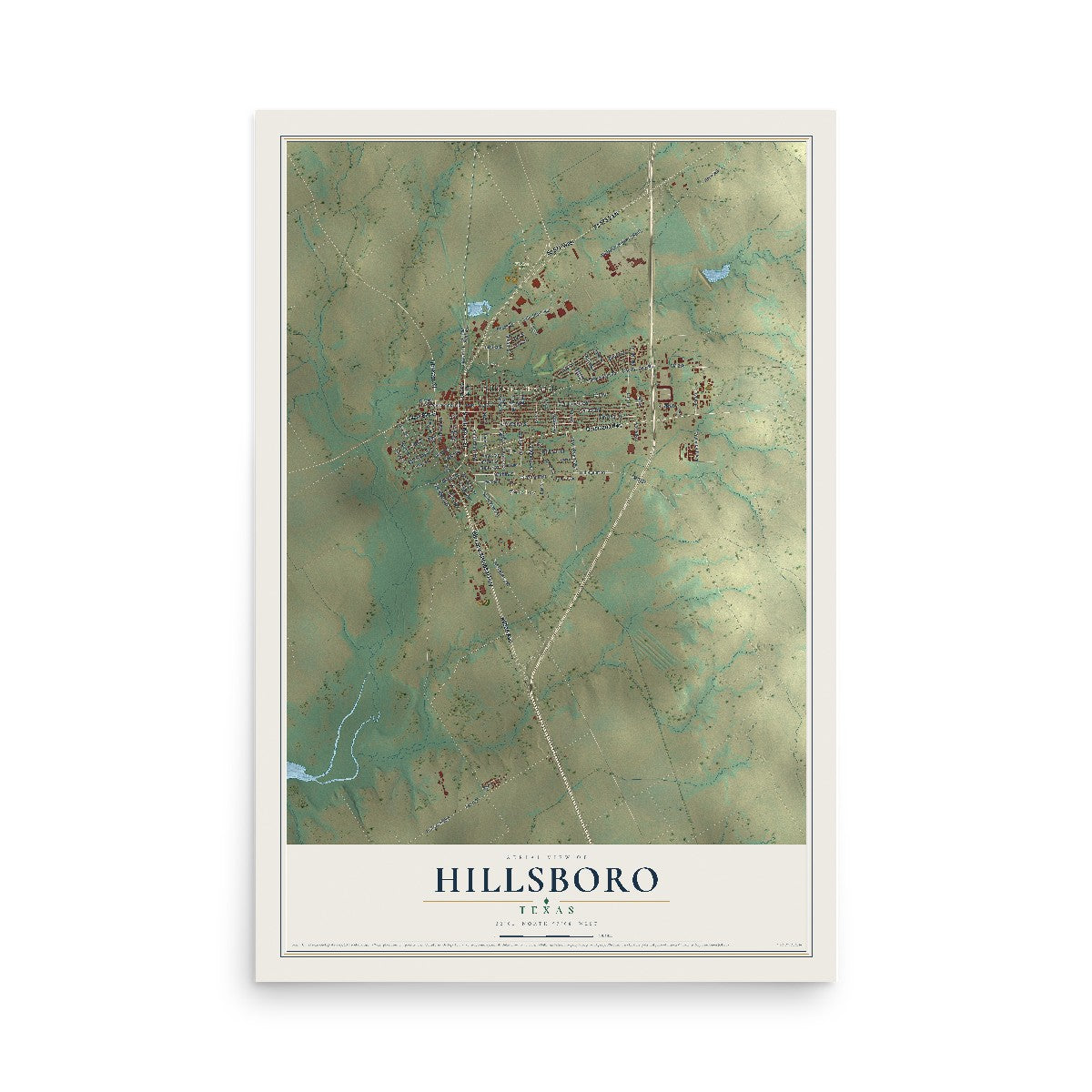 Map of Hillsboro, Texas, 12 x 18 inch unframed archival matte print