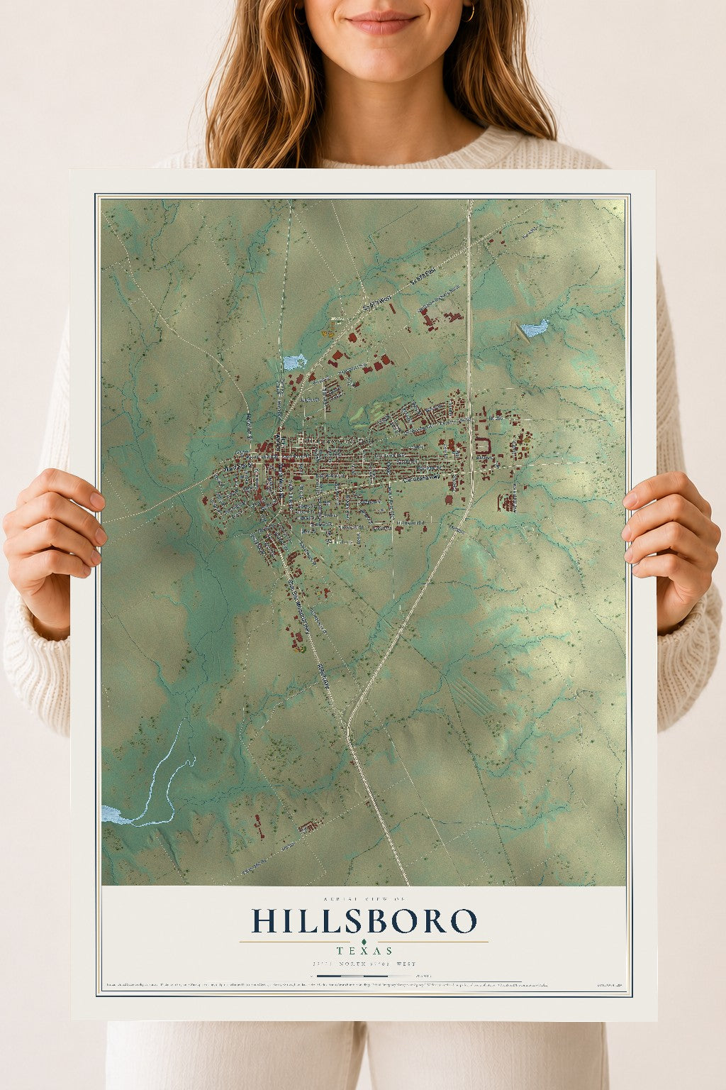 Map of Hillsboro, Texas, 18 x 24 inch unframed archival matte print