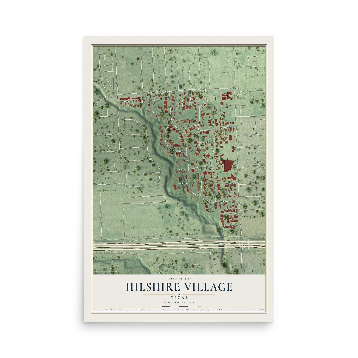 Map of Hilshire Village, Texas, 12 x 18 inch unframed archival matte print