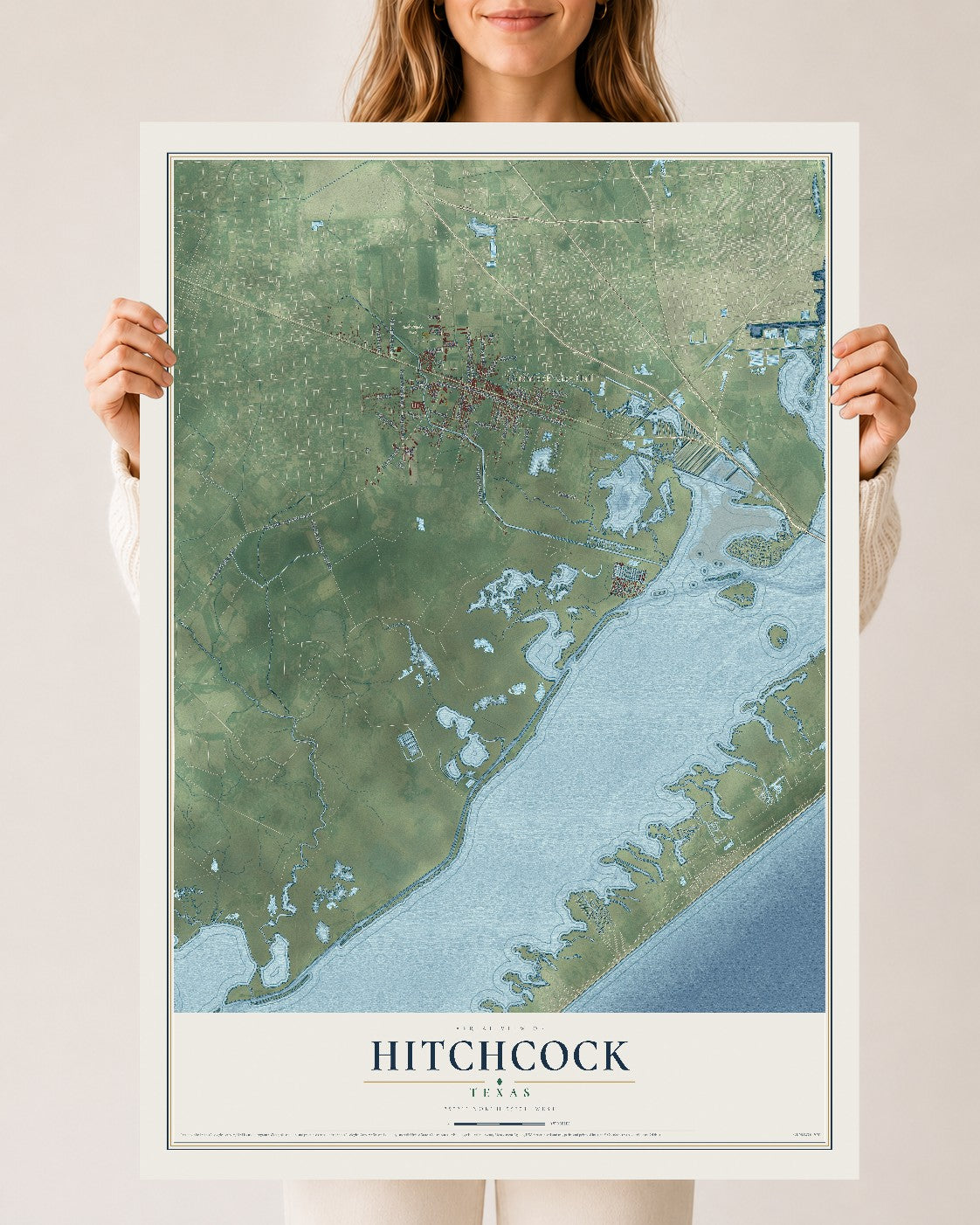 Map of Hitchcock, Texas, 24 x 36 inch unframed archival matte print