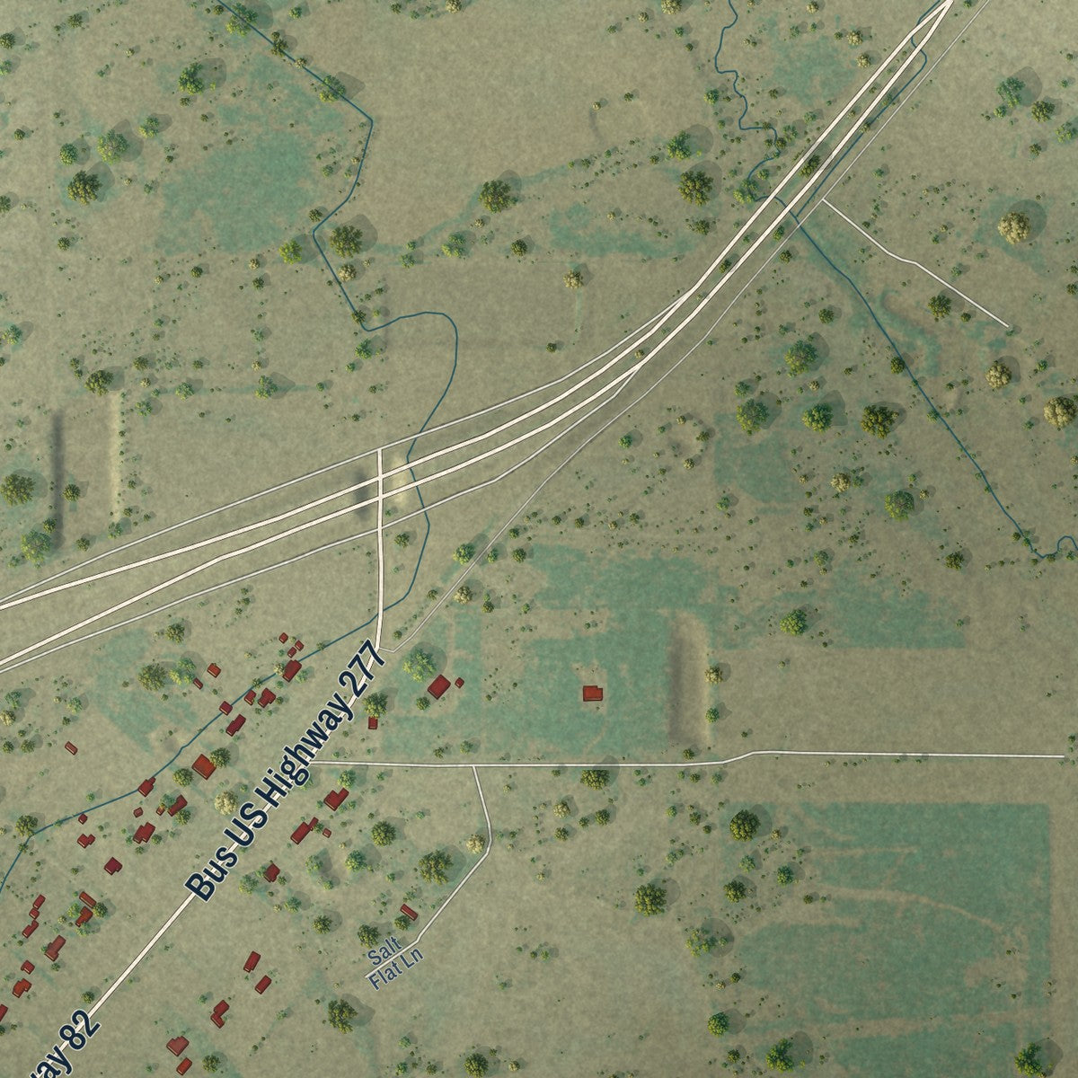 Second close-up of the map of Holliday, Texas print showing more streets and buildings