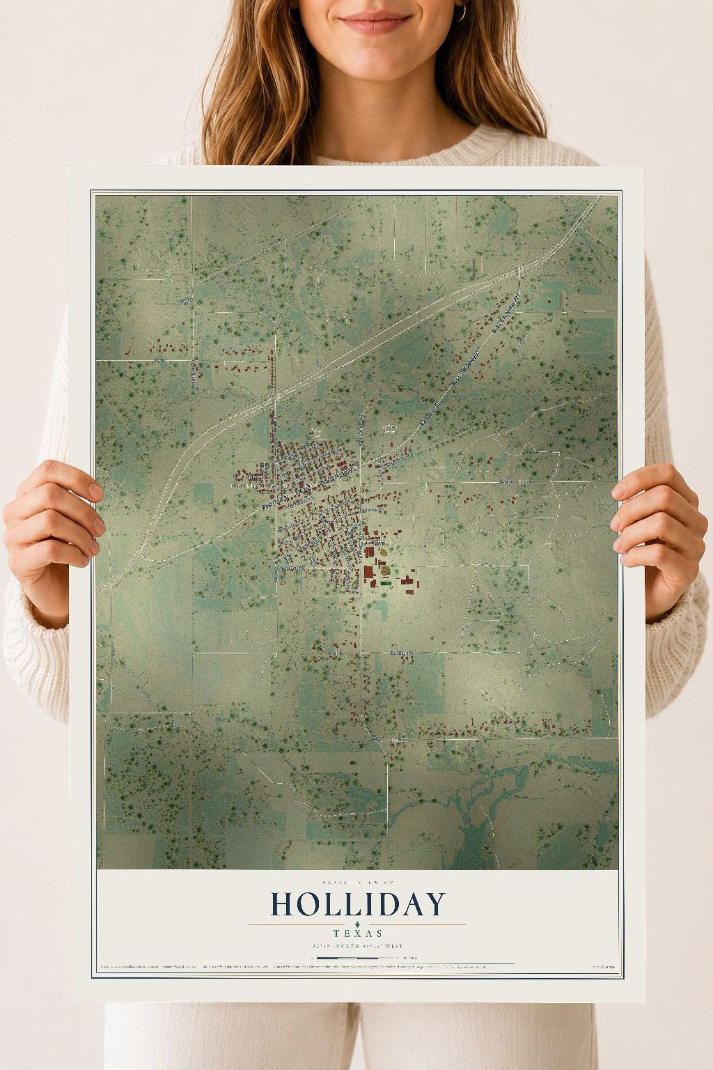 Map of Holliday, Texas, 18 x 24 inch unframed archival matte print