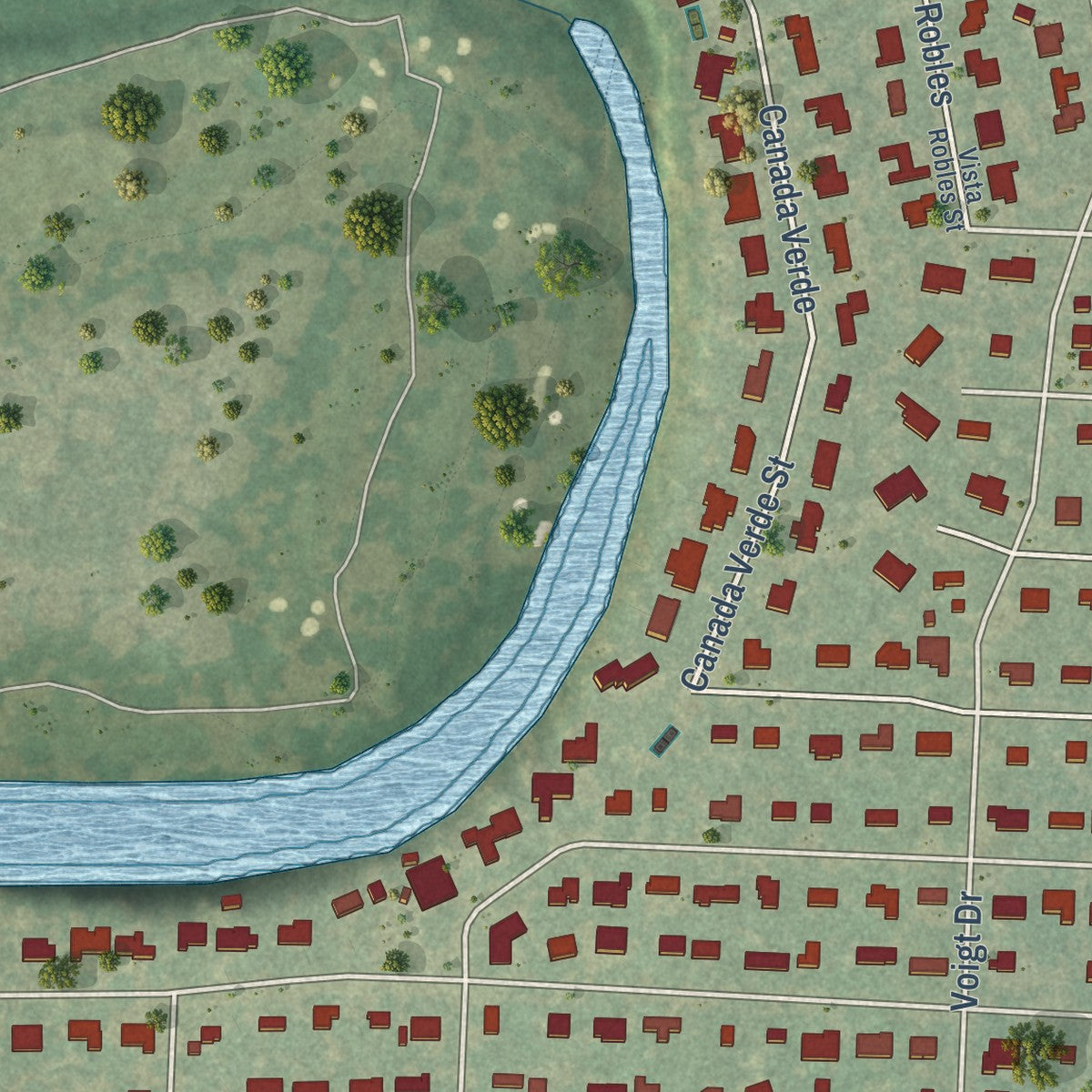 Second close-up of the map of Hollywood Park, Texas print showing more streets and buildings