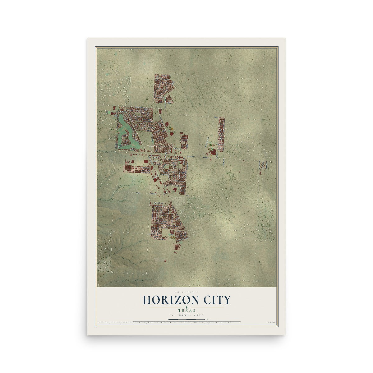 Map of Horizon City, Texas, 12 x 18 inch unframed archival matte print