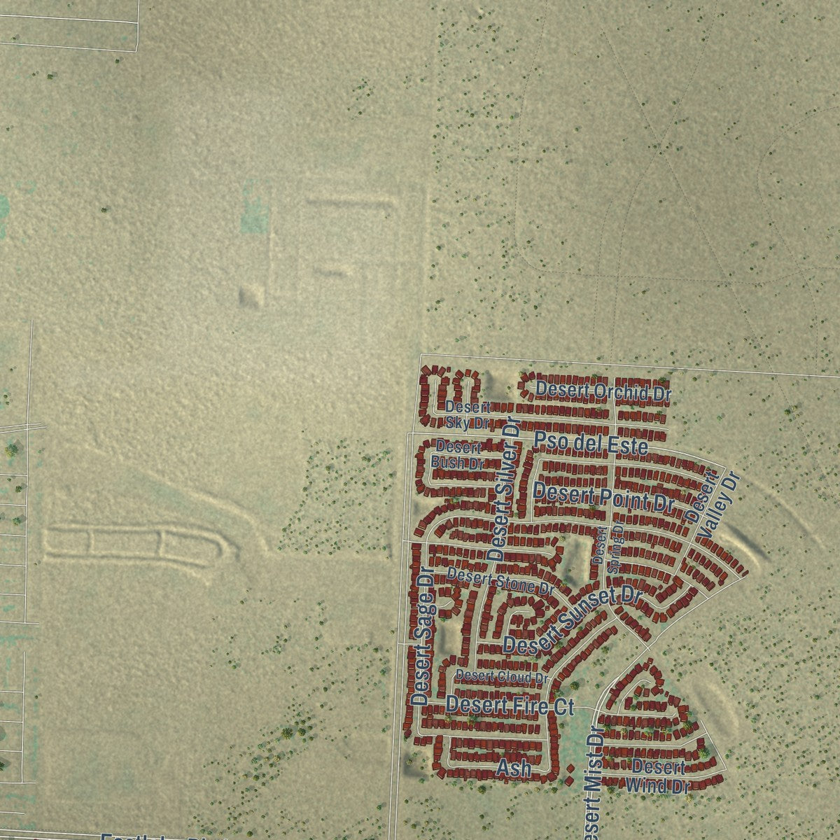 Second close-up of the map of Horizon City, Texas print showing more streets and buildings