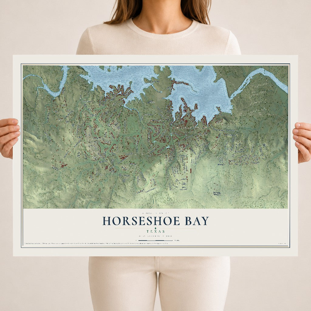 Map of Horseshoe Bay, Texas, 18 x 24 inch unframed archival matte print