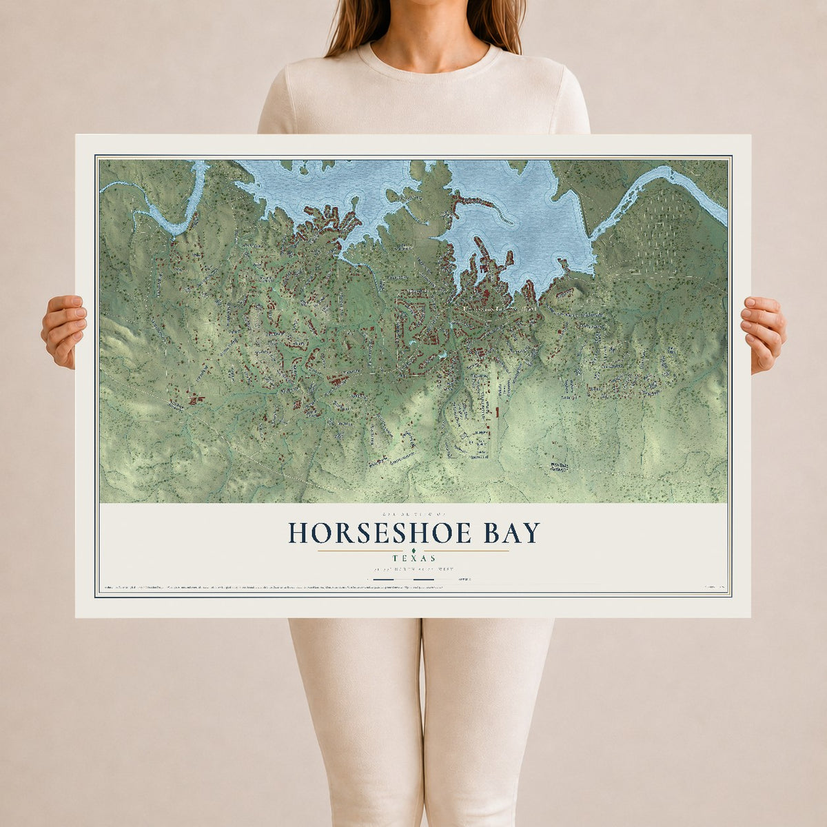 Map of Horseshoe Bay, Texas, 24 x 36 inch unframed archival matte print