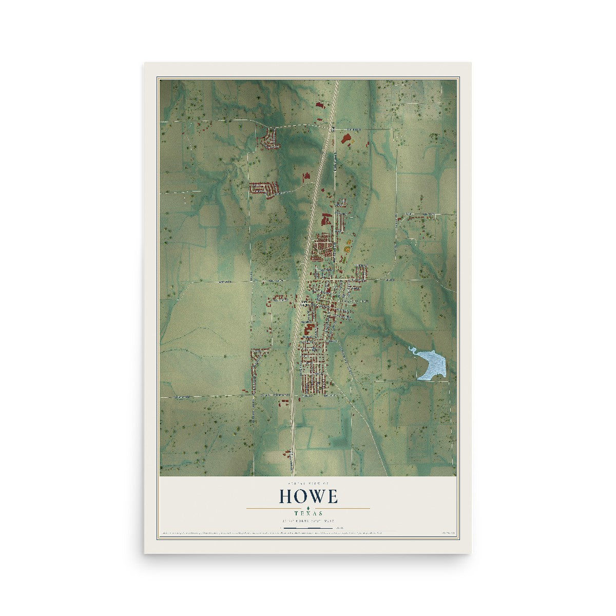 Map of Howe, Texas, 12 x 18 inch unframed archival matte print