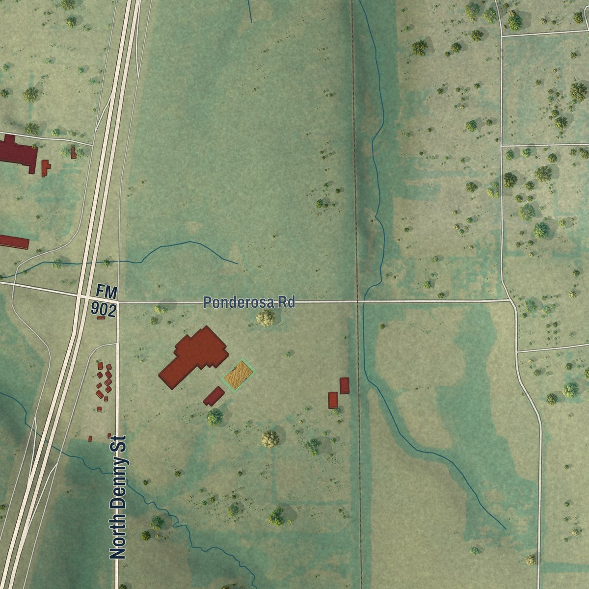 Second close-up of the map of Howe, Texas print showing more streets and buildings