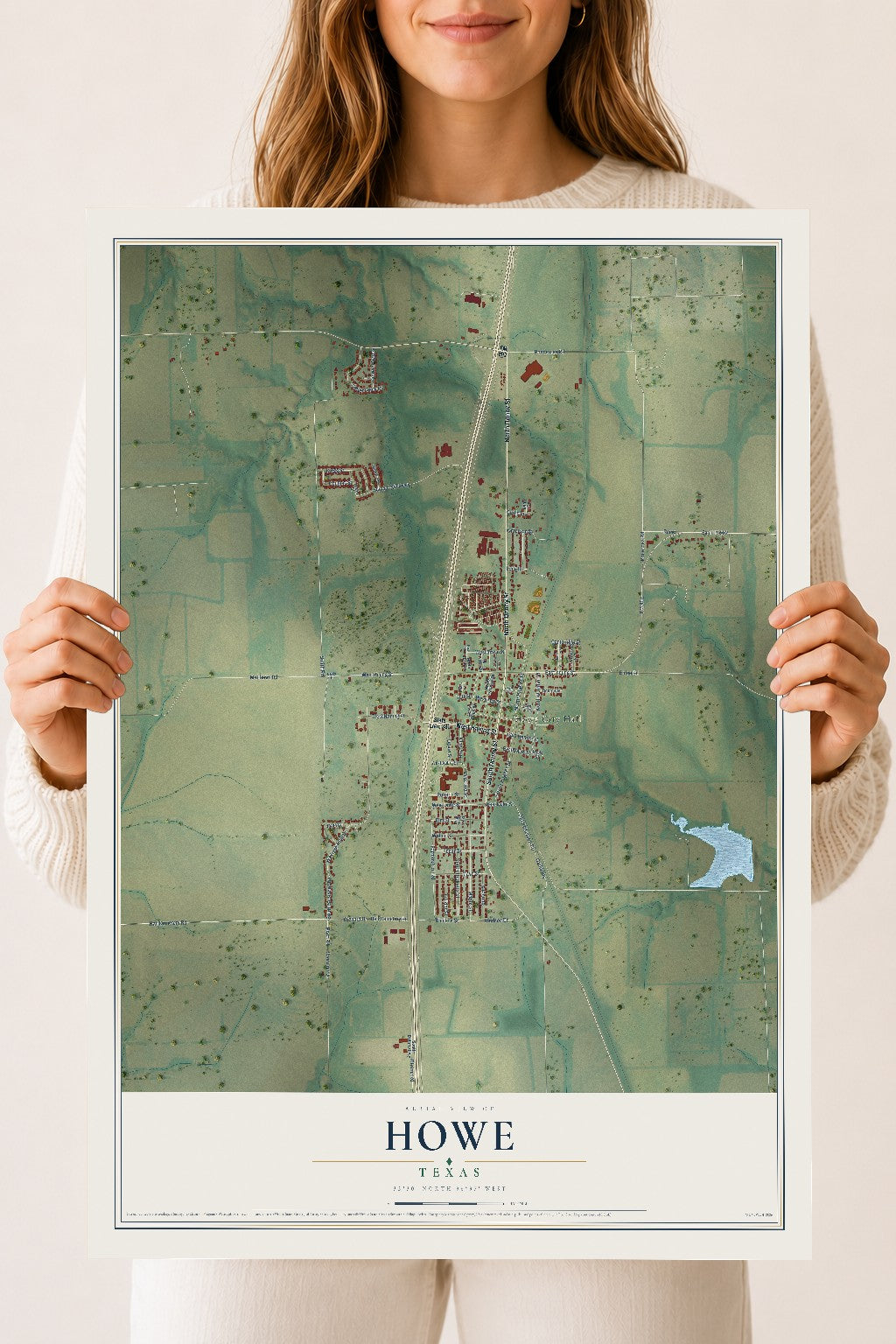 Map of Howe, Texas, 18 x 24 inch unframed archival matte print