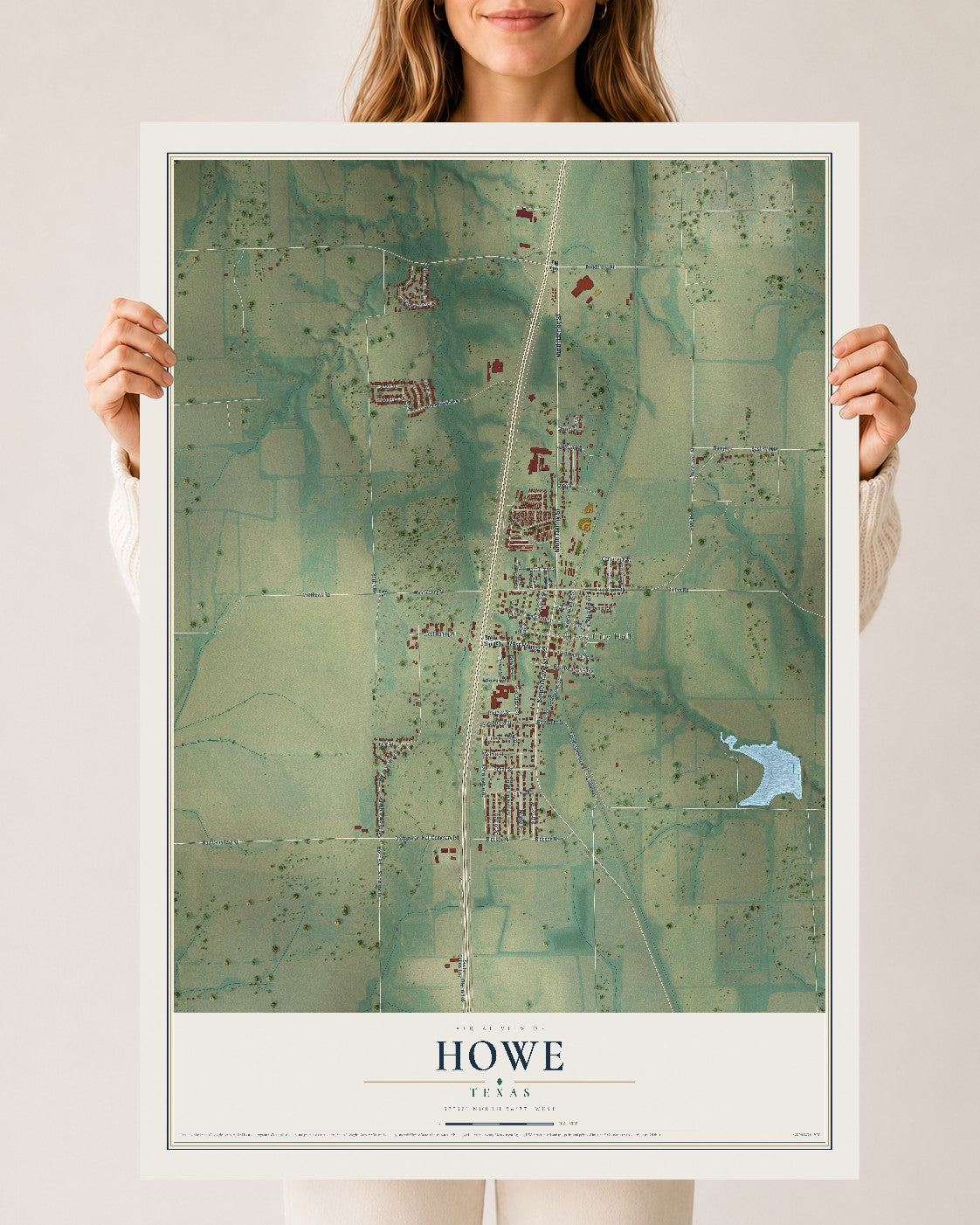 Map of Howe, Texas, 24 x 36 inch unframed archival matte print