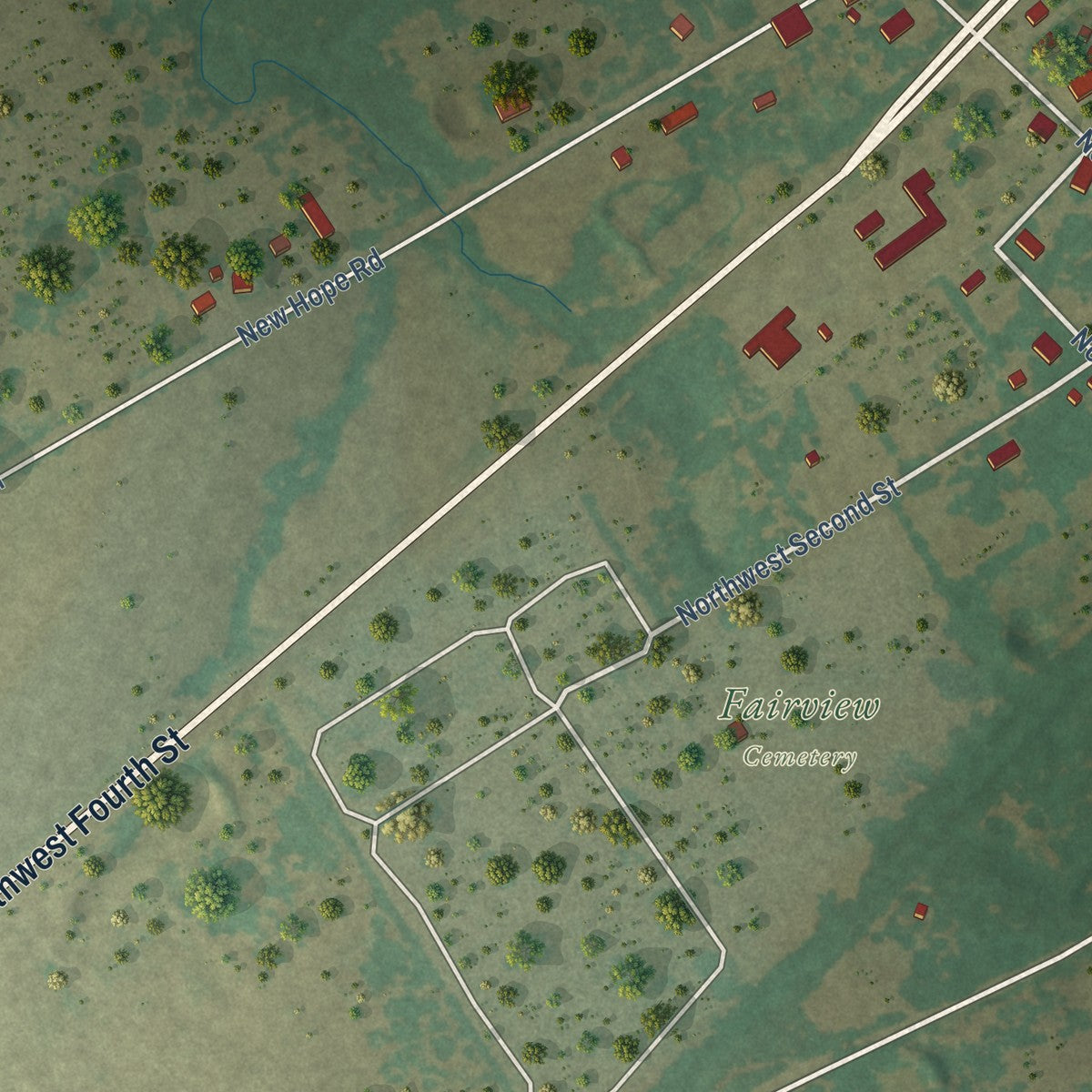 Second close-up of the map of Hubbard, Texas print showing more streets and buildings