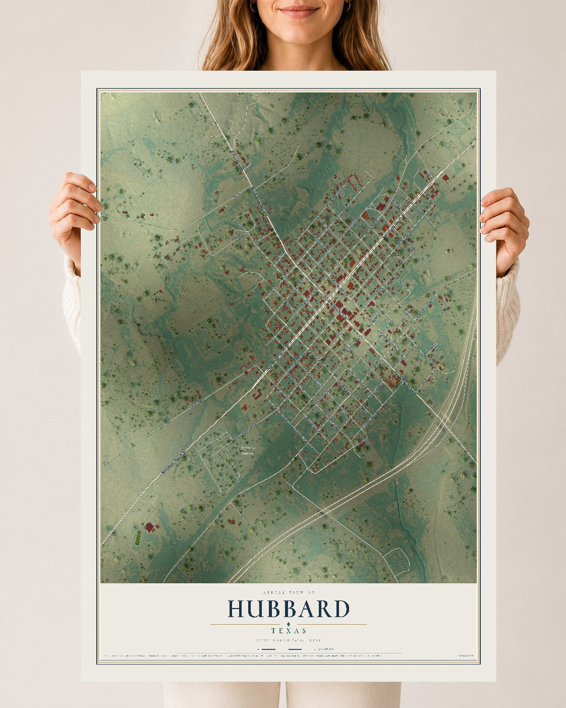 Map of Hubbard, Texas, 24 x 36 inch unframed archival matte print