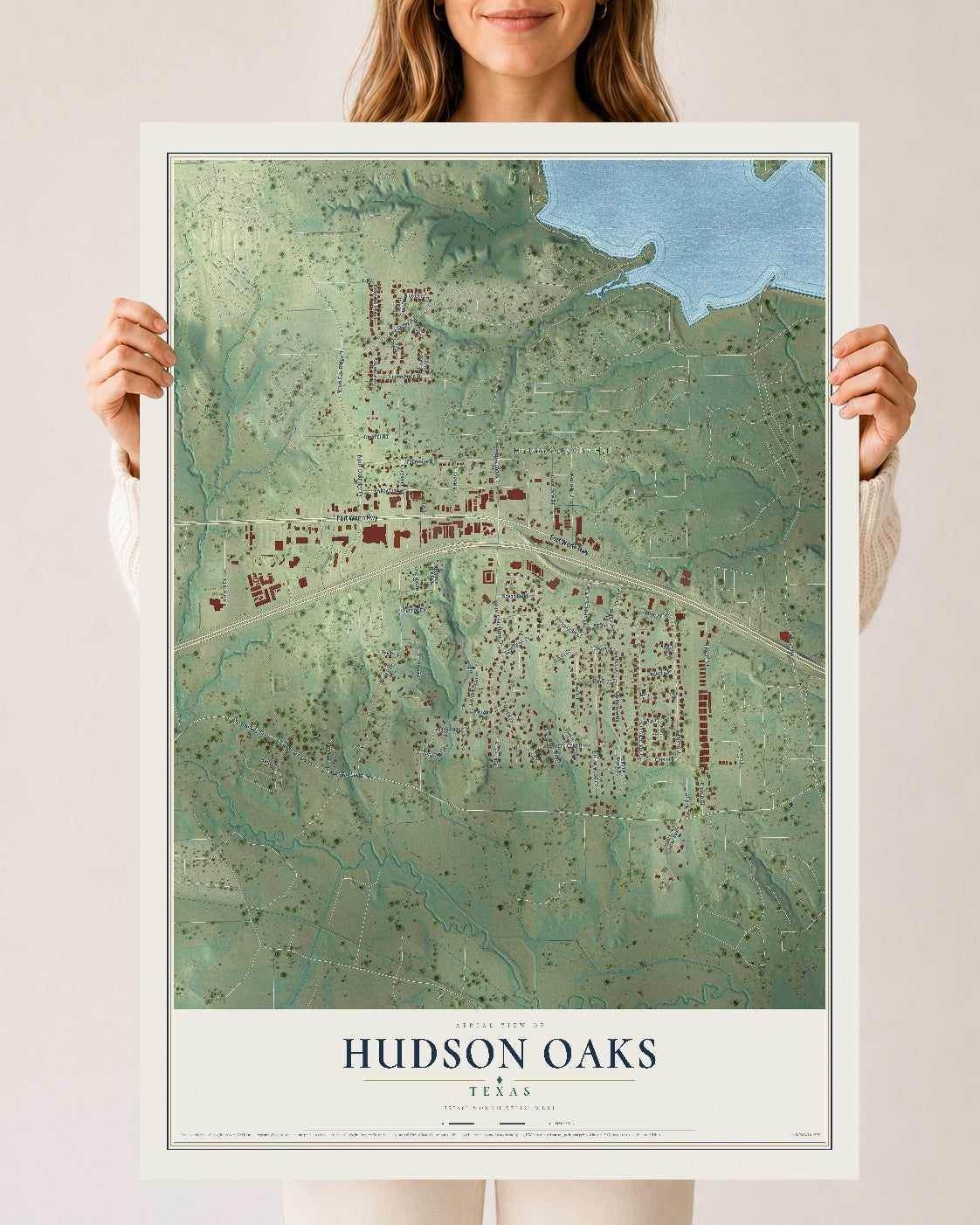 Map of Hudson Oaks, Texas, 24 x 36 inch unframed archival matte print