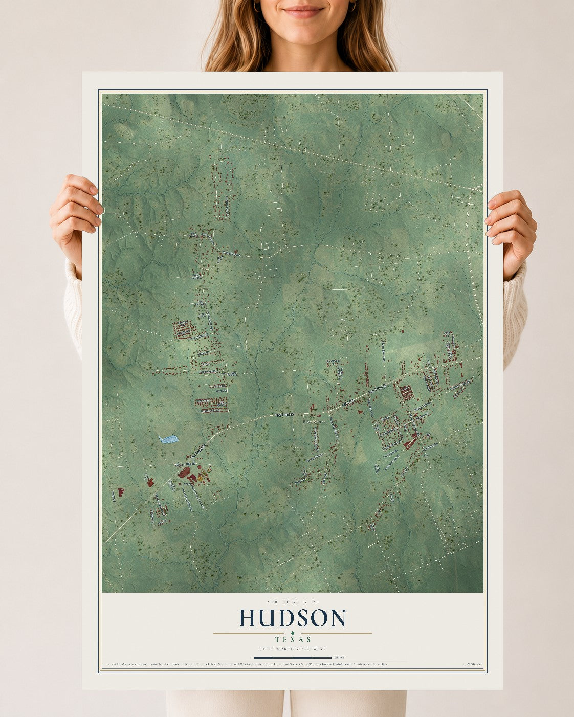 Map of Hudson, Texas, 24 x 36 inch unframed archival matte print