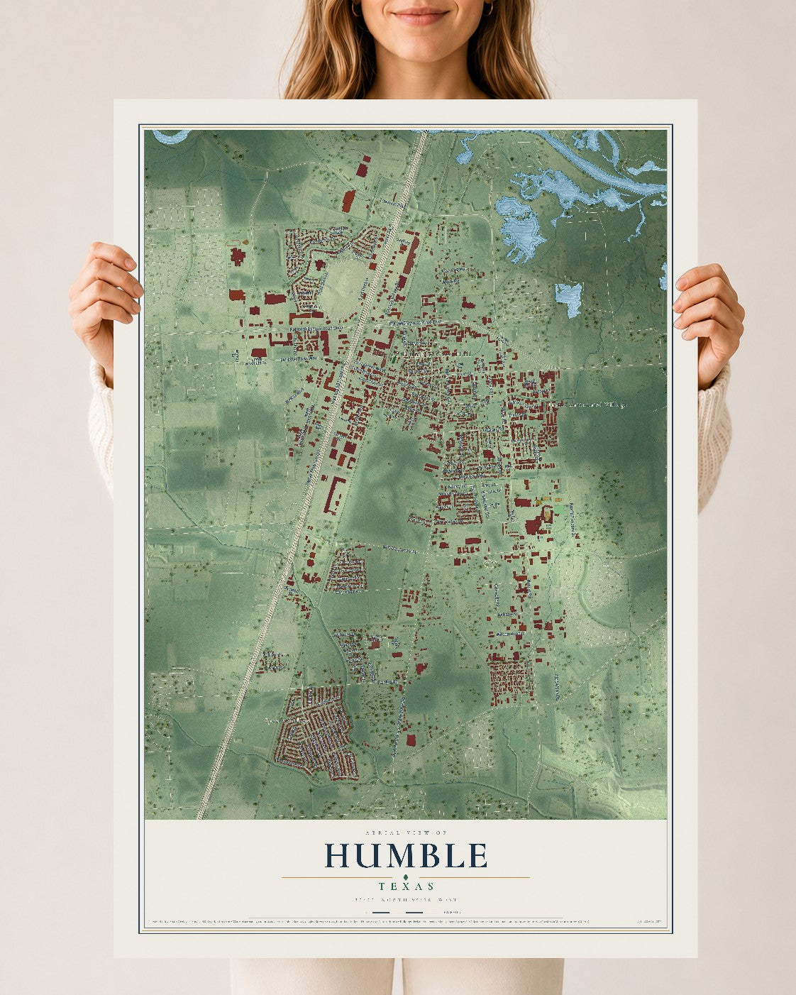 Map of Humble, Texas, 24 x 36 inch unframed archival matte print