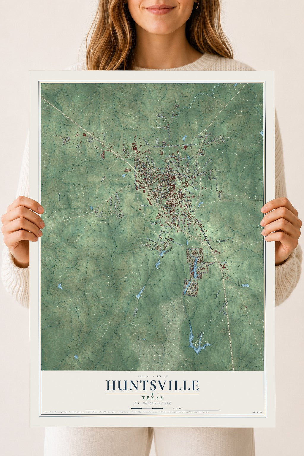 Map of Huntsville, Texas, 18 x 24 inch unframed archival matte print