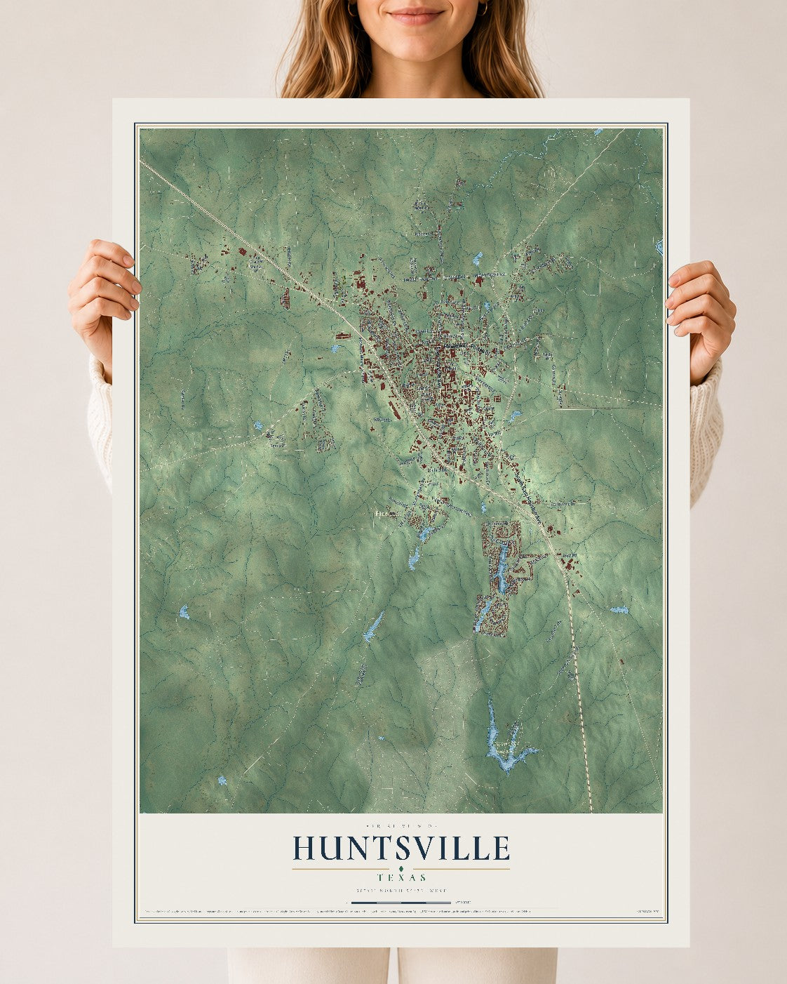 Map of Huntsville, Texas, 24 x 36 inch unframed archival matte print