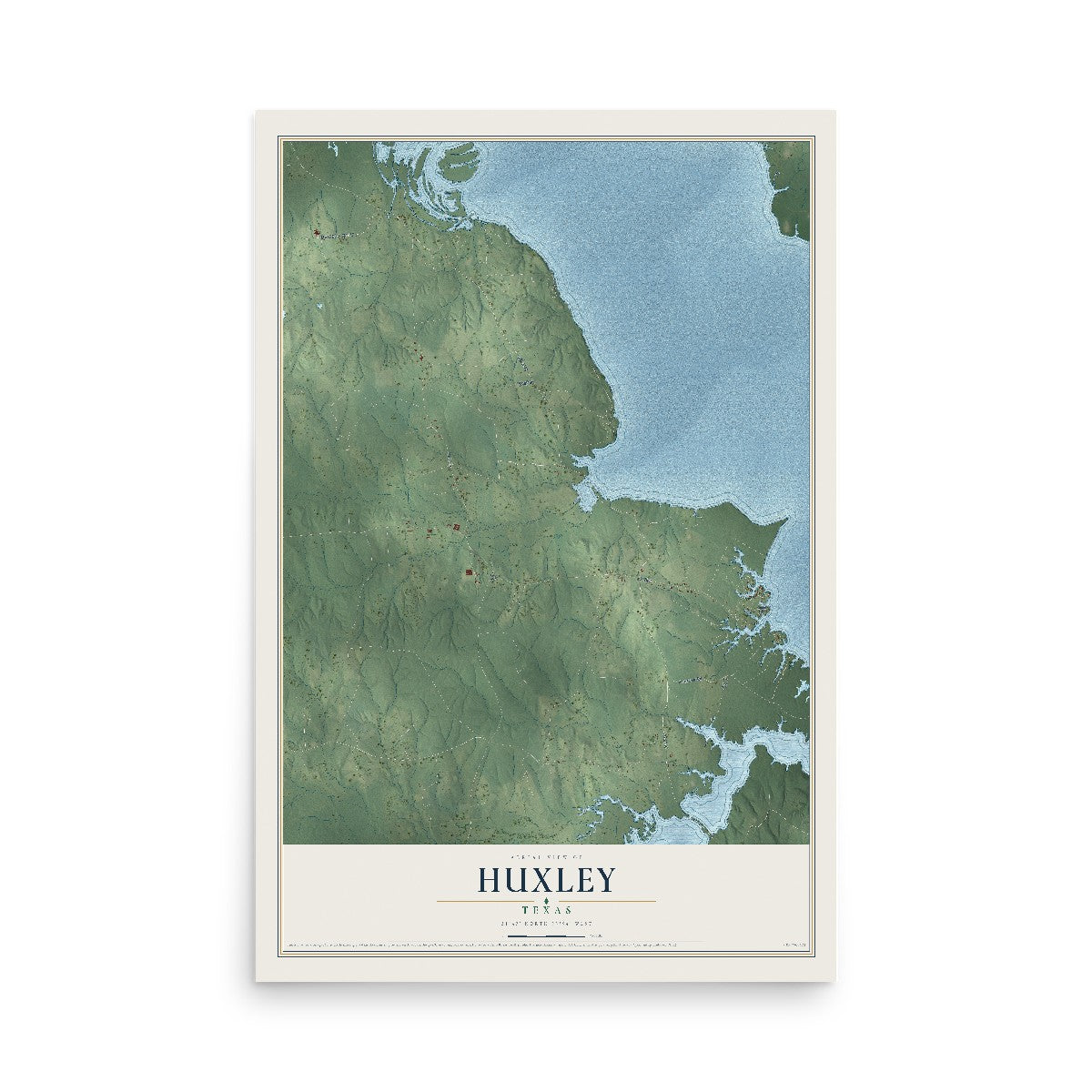 Map of Huxley, Texas, 12 x 18 inch unframed archival matte print