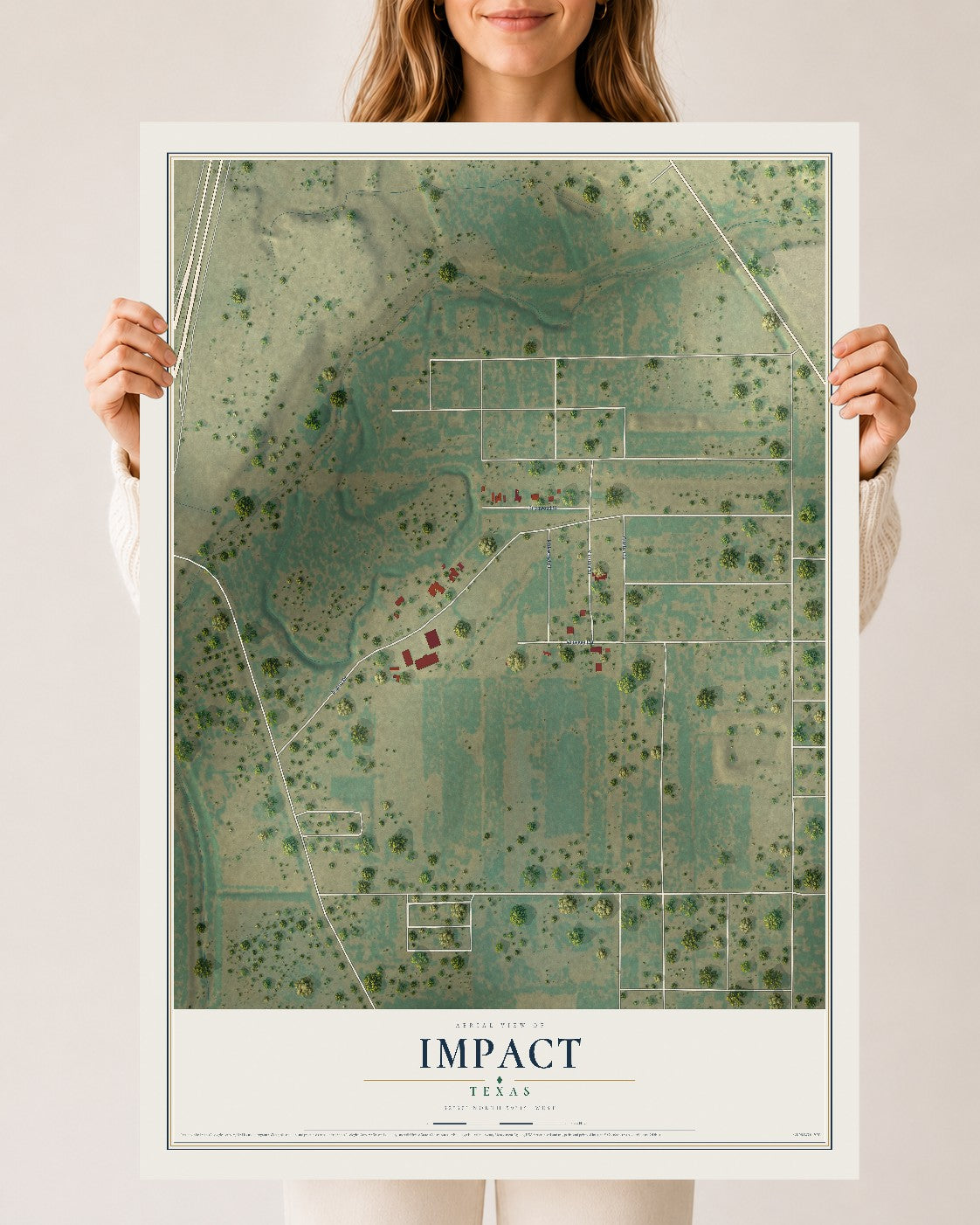 Map of Impact, Texas, 24 x 36 inch unframed archival matte print
