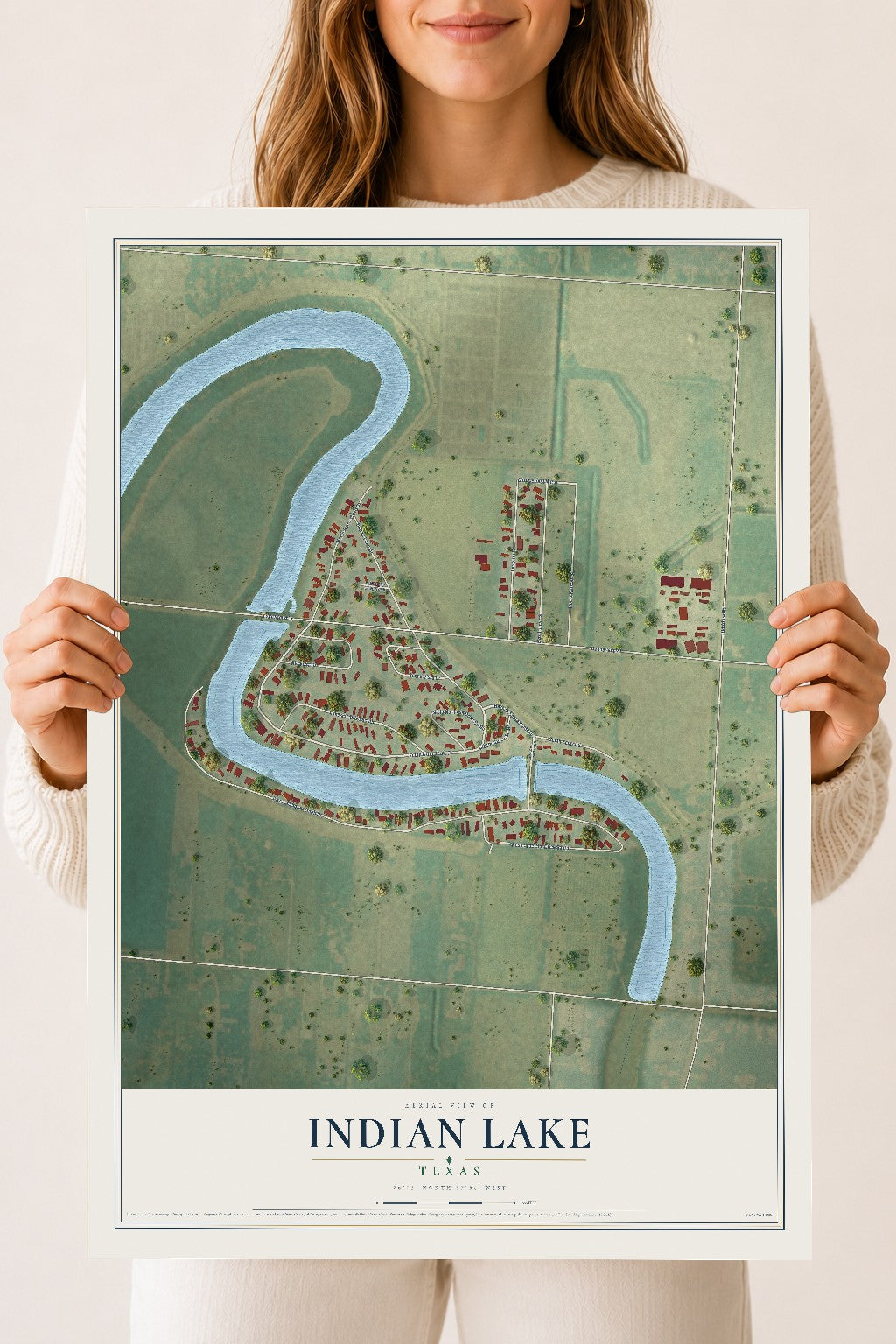 Map of Indian Lake, Texas, 18 x 24 inch unframed archival matte print
